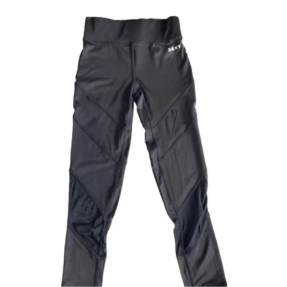 DKNY Girls leggings Black Mesh panels NWT Girls size 7 athletic athleisure